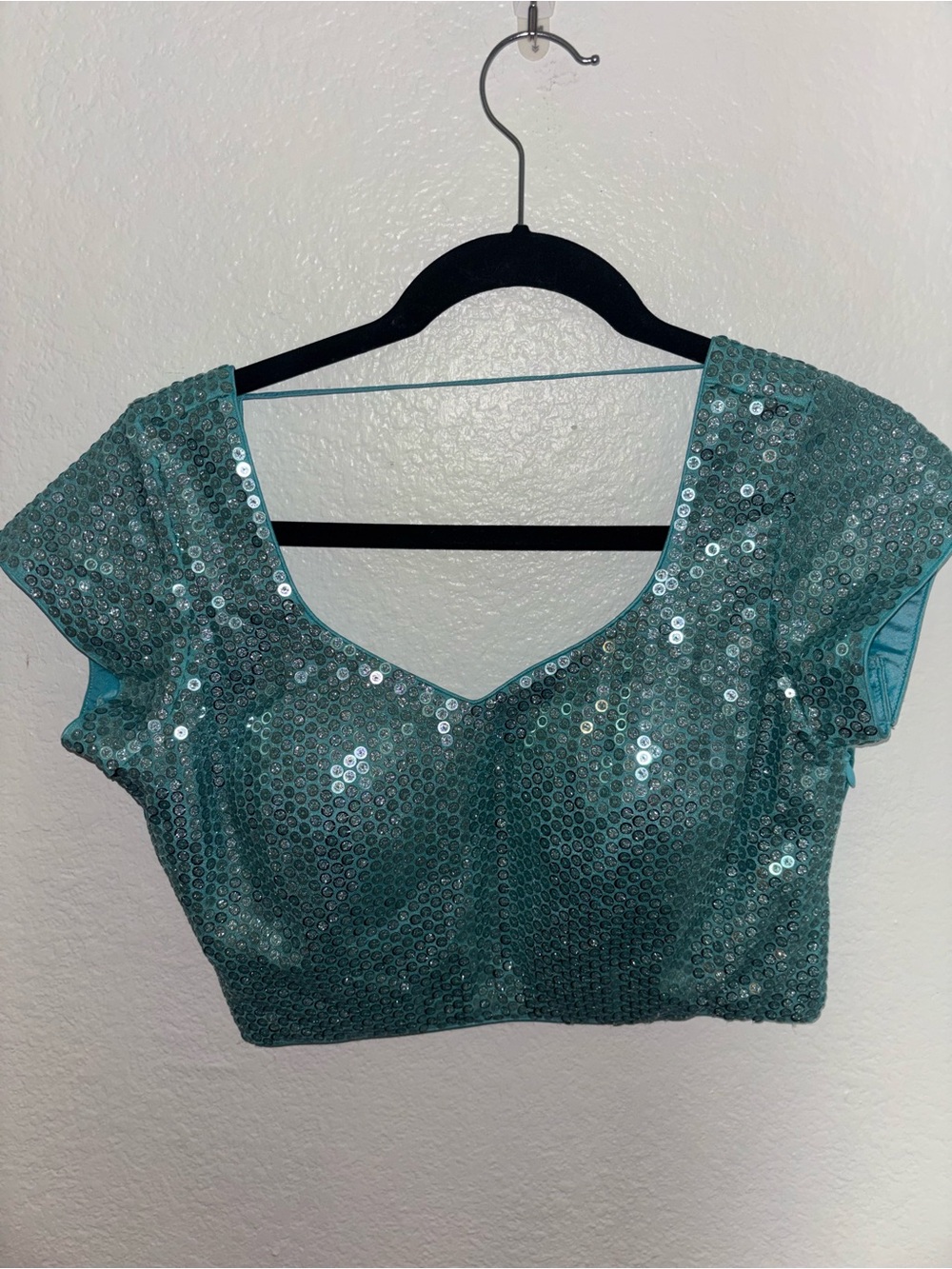 Sequined Teal Crop Top - Women